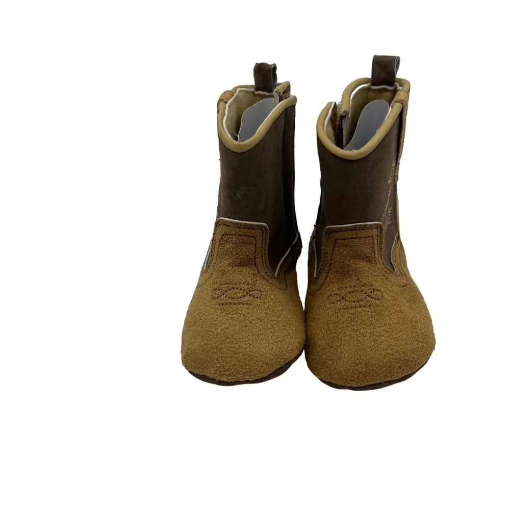 Rising Star Infant Cowboy Cowgirl Brown Boots 6 - 9 Months Faux Suede Horseshoe
